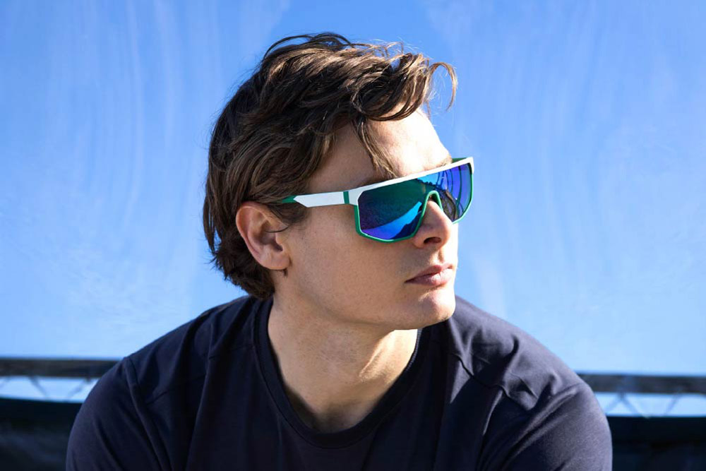 Goups TR90 sunglasses frame worn by model.