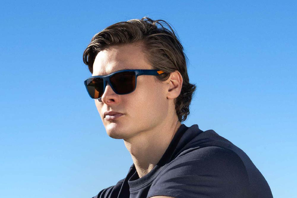 Owen TR90 sunglasses frame worn by model.