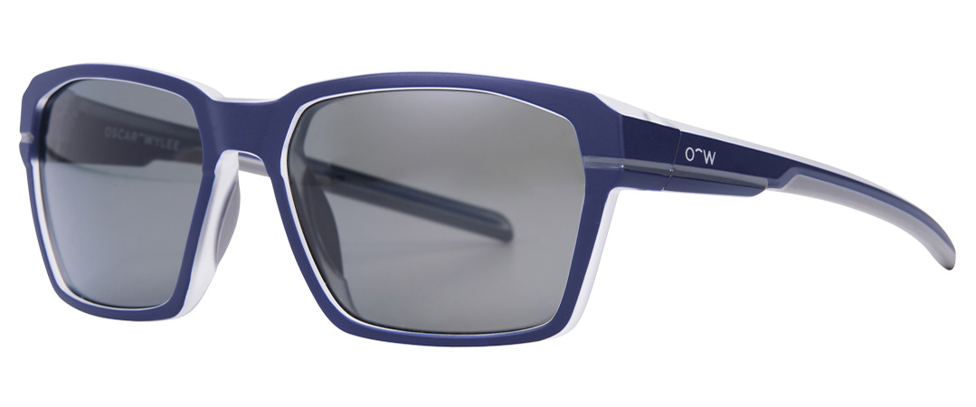 Yannis frame in the colour Paco Blue displayed in 45-degree angle view.